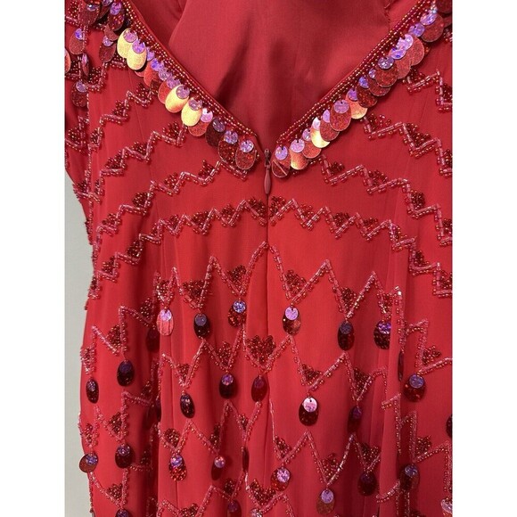 Precious Formals Sequined Dress Bright Red Sz 6 Sleeveless Low Back Maxi Prom - Picture 3 of 7